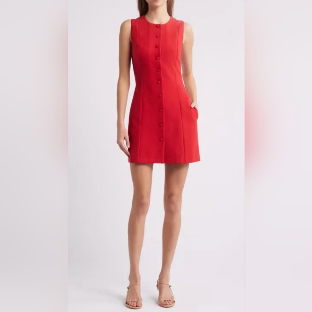 Charles Henry Sleeveless Red Button-Front Mini Dress